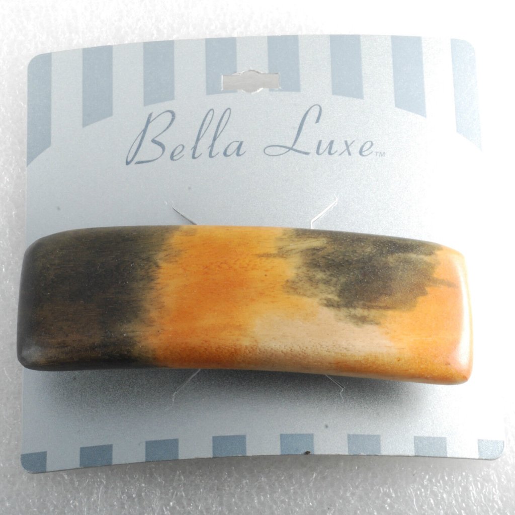 Bella Luxe Wooden Hair Barrette Rectangle New On Card Silver Clip